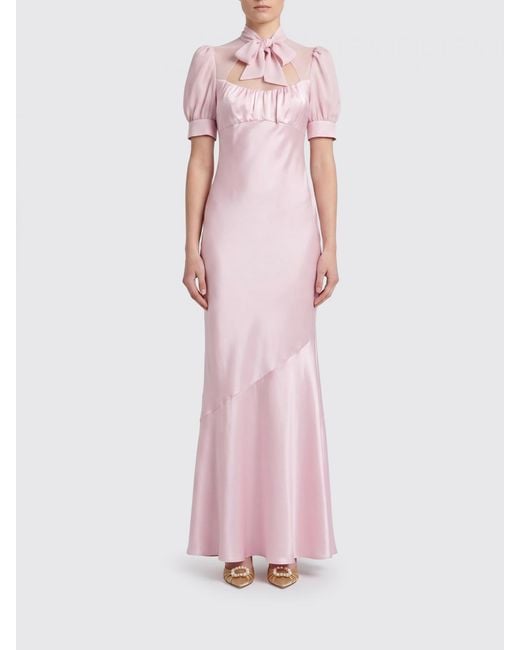 Alessandra Rich Pink Long Silk Satin Dress