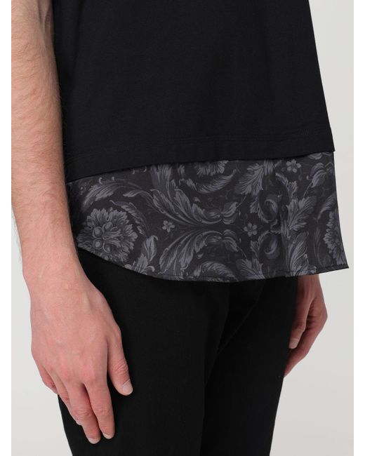T-shirt in cotone con stampa Baroque di Versace in Black da Uomo