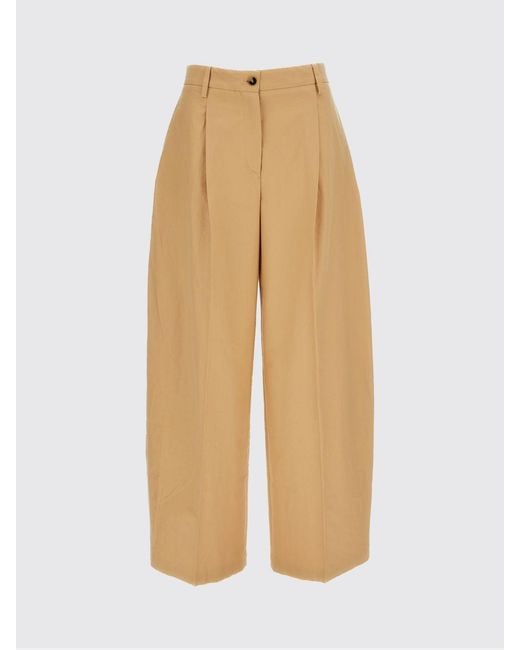 Alberto Biani Natural High-Waisted Tailored Flared Cotton Trousers