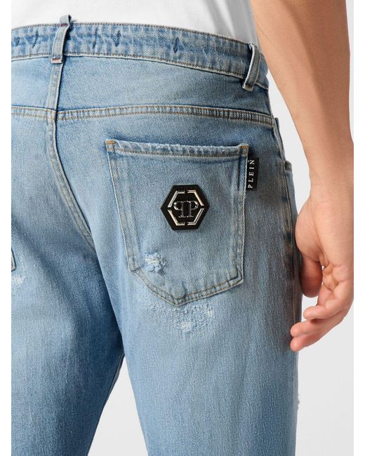 Philipp Plein Blue Distressed Slim Fit Jeans for men