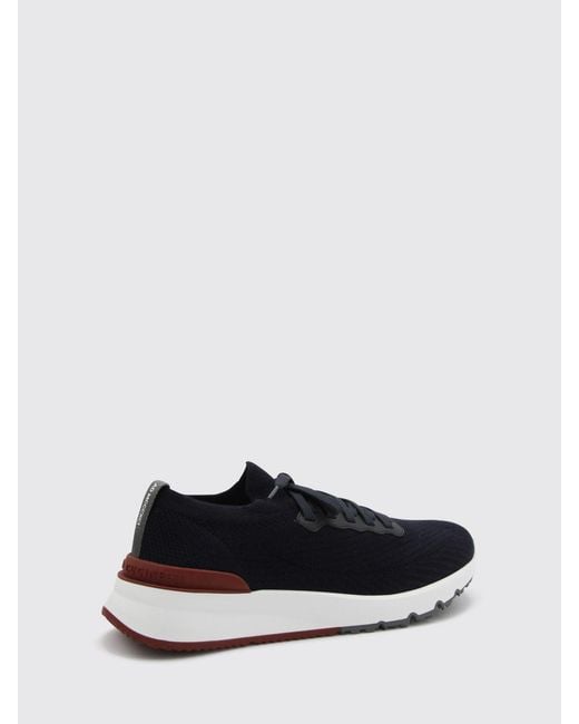 Brunello Cucinelli White Knit Low-Top Sneakers for men