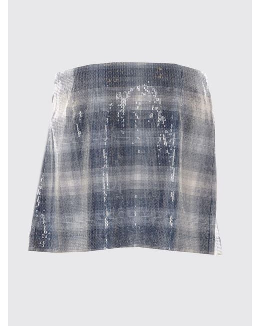 Pinko Blue Gongora Check Pleated Mini Skirt With Sequins And Side Buckle