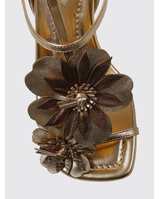 Zimmermann Natural Belara Laminated Leather Sandal With Applied Flowers