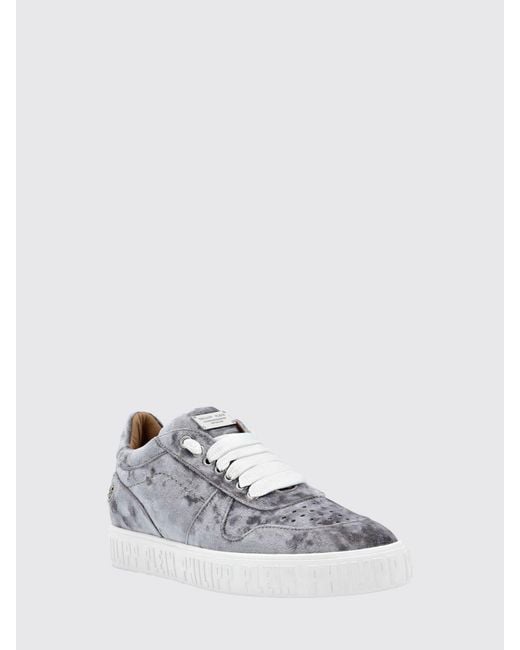 Philipp Plein White Hurricane Low Top Velvet Sneakers With Skull Application