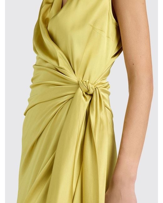 Momoní Yellow Momon&Igrave V-Neck Satin Midi Wrap Dress With Side Slit