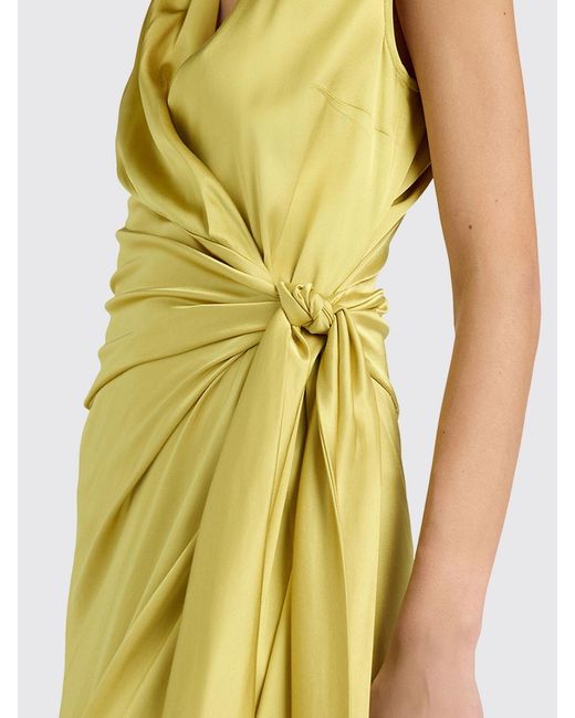 Momoní Yellow Momon&Igrave V-Neck Satin Midi Wrap Dress With Side Slit