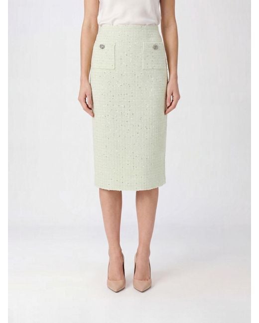 Self-Portrait Green High-Waisted Tweed Midi Pencil Skirt With Sequins