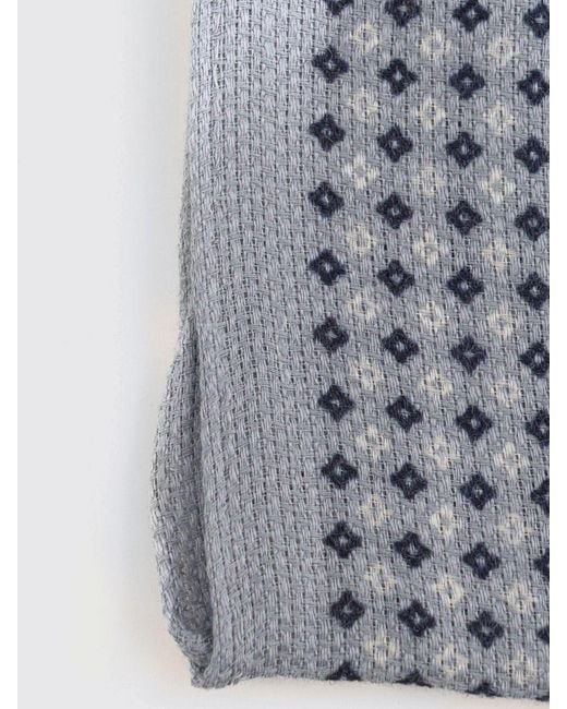 Boss Gray Linen And Cotton Pocket Square With Geometric Print for men