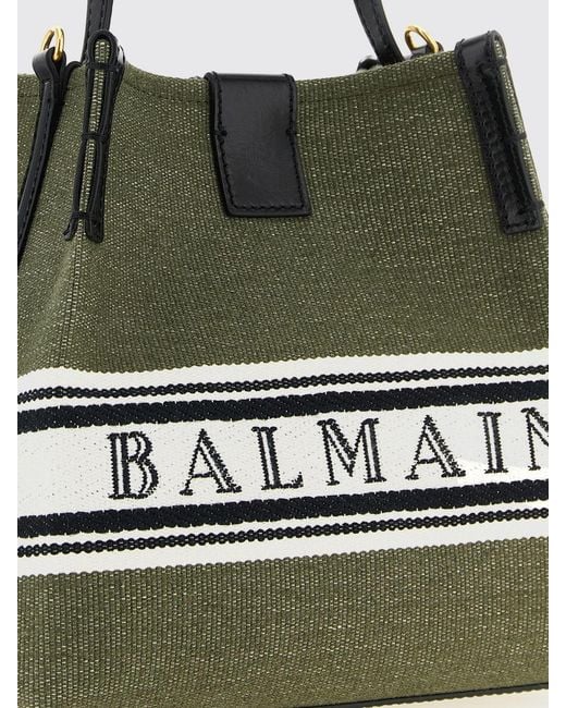 Balmain Green Cotton Blend Shoulder Bag With Logo