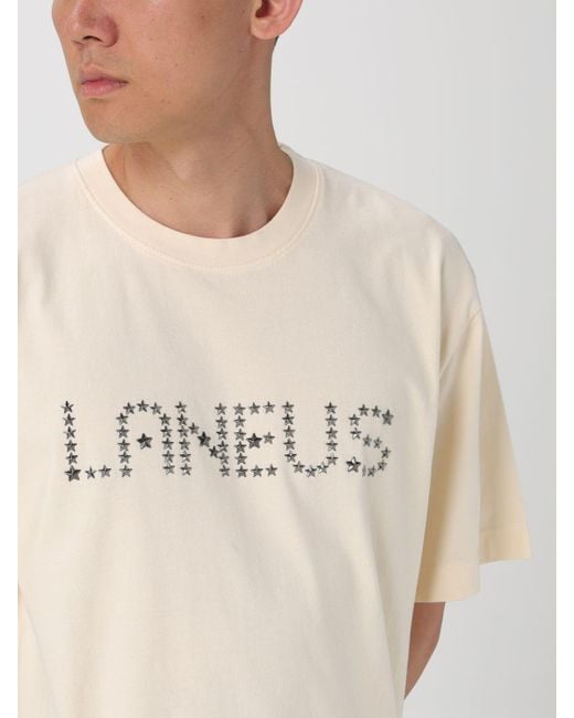 T-shirt in cotone con logo in borchie a stella di Laneus in Natural da Uomo