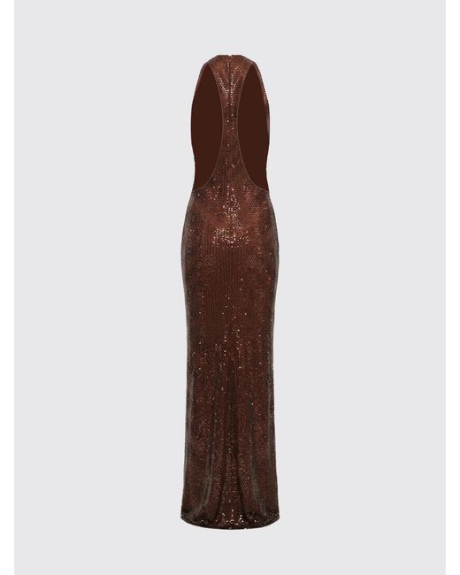 Self-Portrait Brown Rhinestone-Embellished Halterneck Long Evening Gown