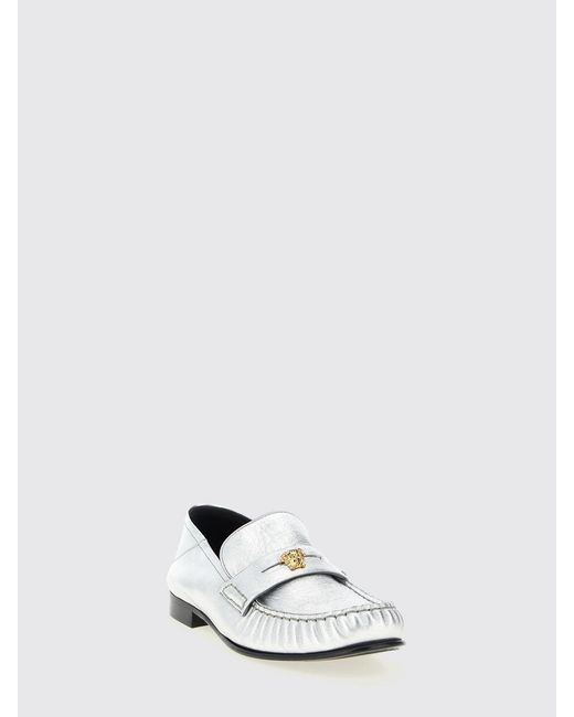 Versace White La Medusa Laminated Leather Loafers