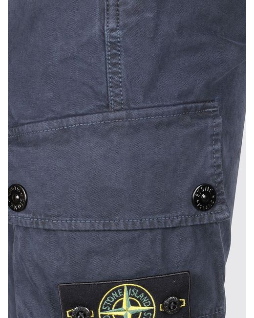 Stone Island Blue Stretch Organic Cotton Cargo Trousers With Compass Logo for men