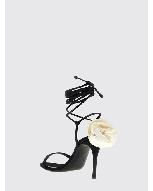 Magda Butrym White Flower Satin Sandals With Floral Detail