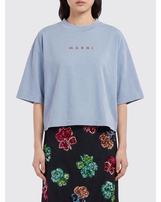 Marni Blue Cotton T-Shirt With Logo