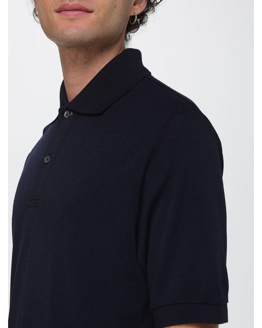 Paul Smith Blue Short-Sleeve Knitted Wool Polo Shirt With Ribbed Collar for men