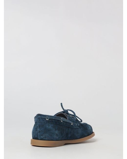 Etro Blue Paisley Print Suede Boat Loafers for men