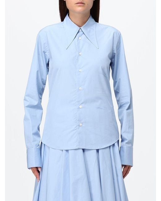 AMI Blue Slim Fit Silk Shirt With Mother-Of-Pearl Buttons