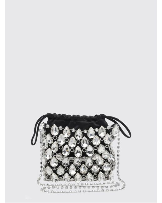 Self-Portrait Multicolor Rhinestone Embellished Satin Bucket Clutch