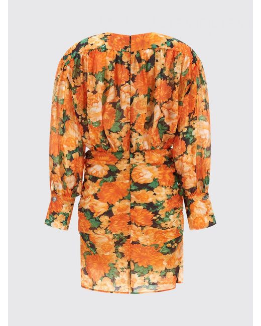 Pinko Orange Floral Print Voile Mini Dress
