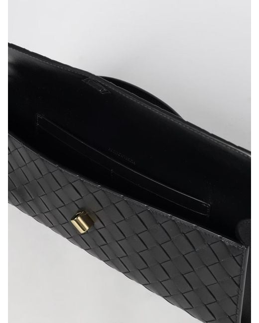 Bottega Veneta Black Andiamo Woven Leather Clutch