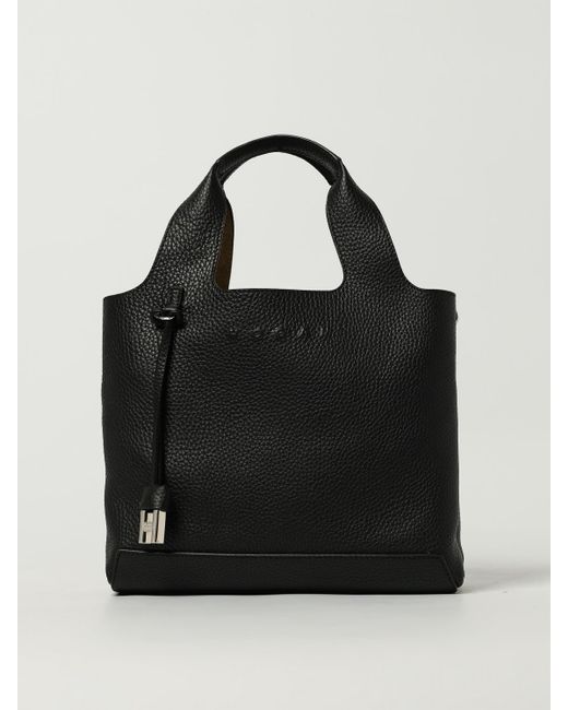 Hogan Black H Hammered Leather Handbag