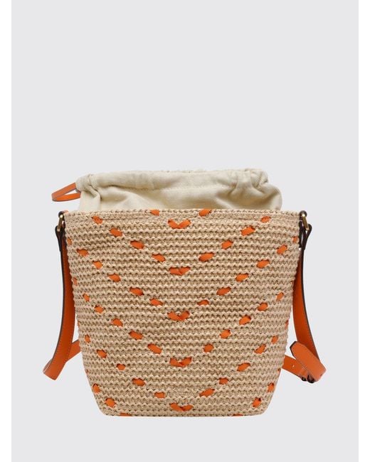Pinko Brown Crochet Raffia Bucket Bag