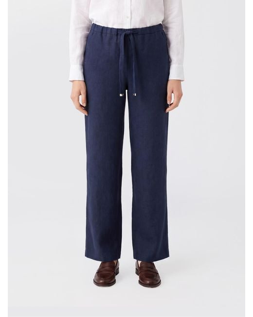 Max Mara Blue Linen Wide-Leg Trousers