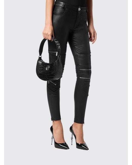 Philipp Plein Black Crocodile Print Leather Bag