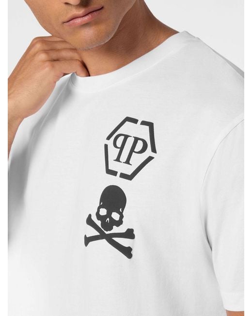 Philipp Plein White Cotton T-Shirt With Skull And Logo Print for men