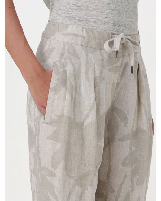 Pantalone in lino stampato di Brunello Cucinelli in Natural