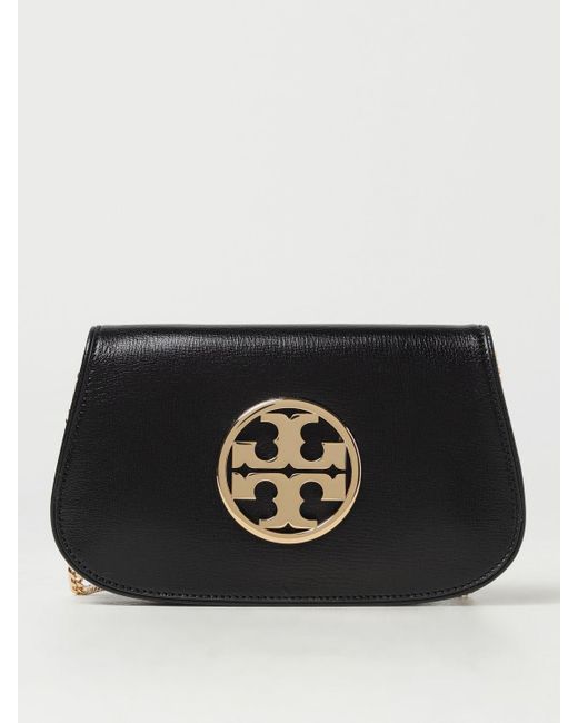 Tory Burch Black Reva Leather Clutch With Shoulder Strap