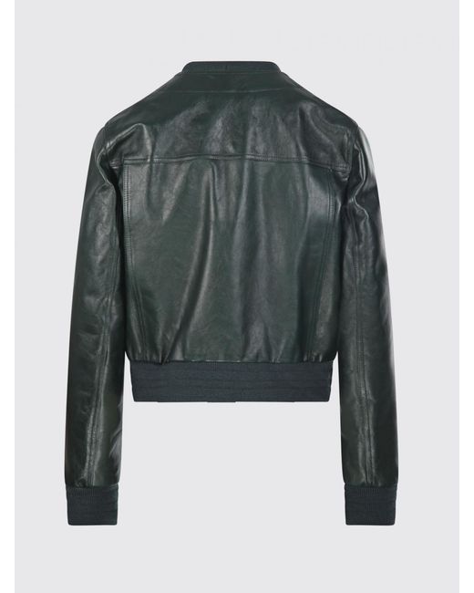 Gucci Blue Slim Fit Cropped Calfskin Leather Bomber Jacket With Elasticated Trim