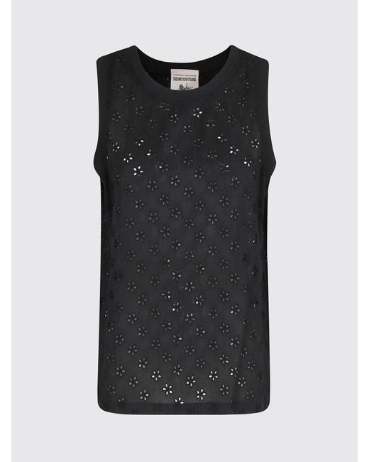 Semicouture Black Sangallo Top