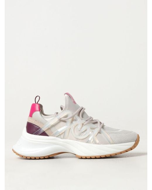 Pinko White Ariel Sneakers In Neoprene And Leather