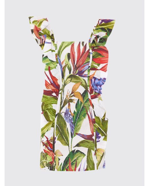 Farm Rio Multicolor Tropical Print Linen-Blend Sheath Mini Dress With Square Neck