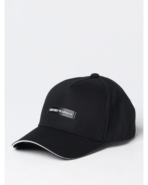 Emporio Armani Black Cotton Hat With Logo for men