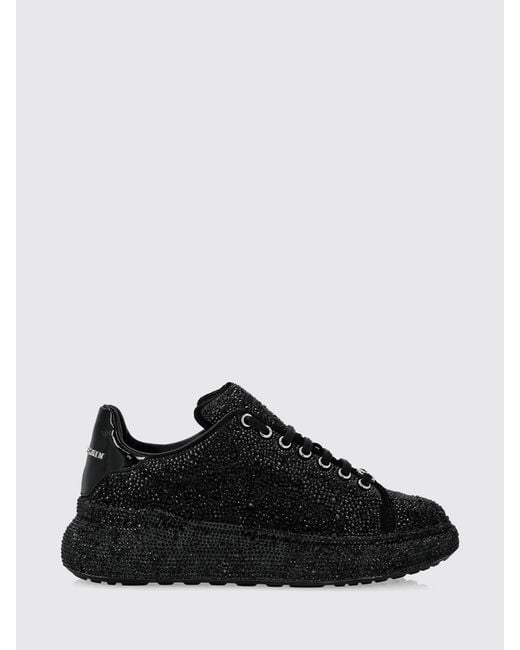 Philipp Plein Black Leather Platform Sneakers With Embroidered Details And Rhinestones