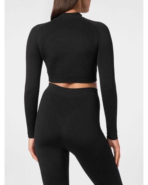 Philipp Plein Black Cropped Long-Sleeve Slim Fit Sports Top