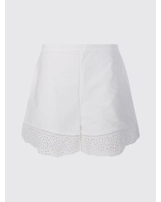 By Malene Birger White Organic Cotton Shorts With Embroidered Lace Inserts