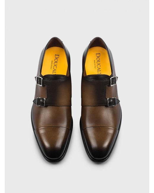 Doucal's Brown Leather Monk Strap Shoes for men