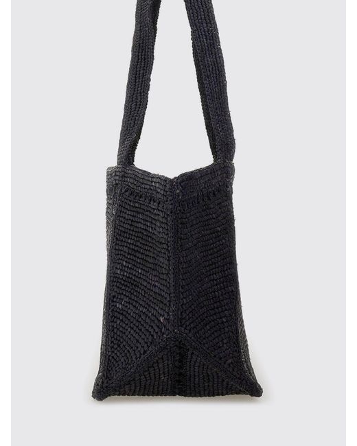 Patou Black Crochet Raffia Bag With Embroidered Logo