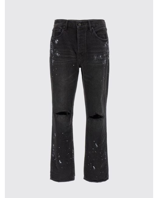 Purple Black Knee Slit Paint Denim Jeans for men