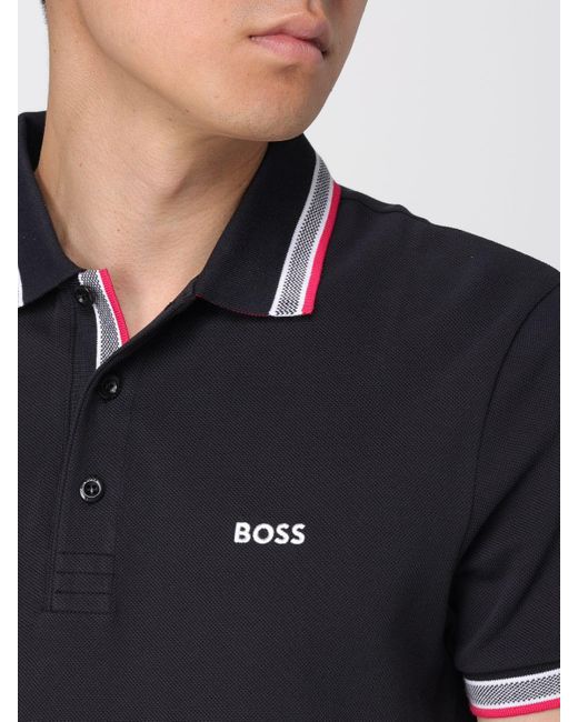 Polo in piquet di cotone con logo di Boss in Blue da Uomo