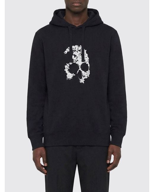 McQueen Blue Cotton Hoodie With Skull Print for men