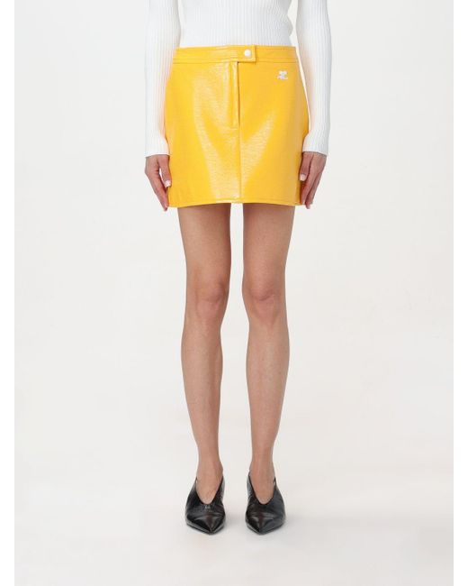 Gonna in vernice con logo di Courreges in Yellow