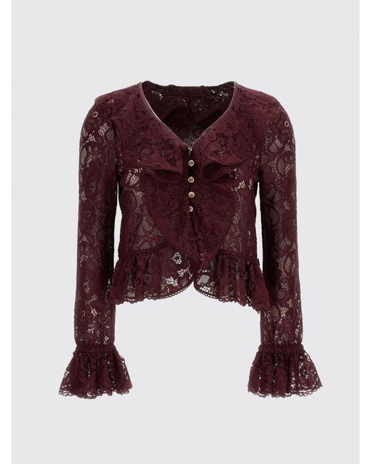 Self-Portrait Red V-Neck Ruffle Lace Long-Sleeve Top