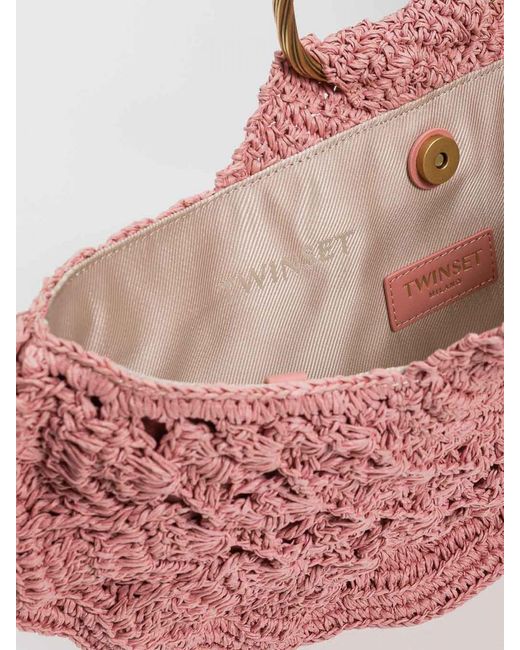Twinset Pink Crochet Raffia Handbag