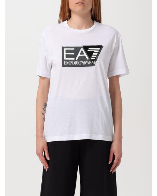 T-shirt in jersey con logo di EA7 in White da Uomo