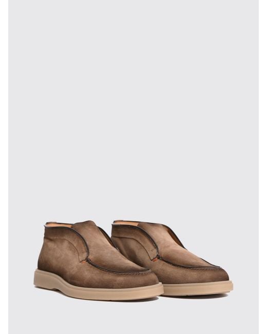 Santoni Brown Suede Calfskin Chelsea Boots With Elastic Inserts for men